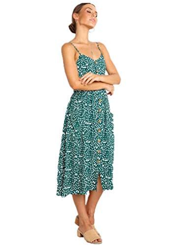 Womens Summer Sundress Spaghetti Strap Floral Button Front, Green, Size ...