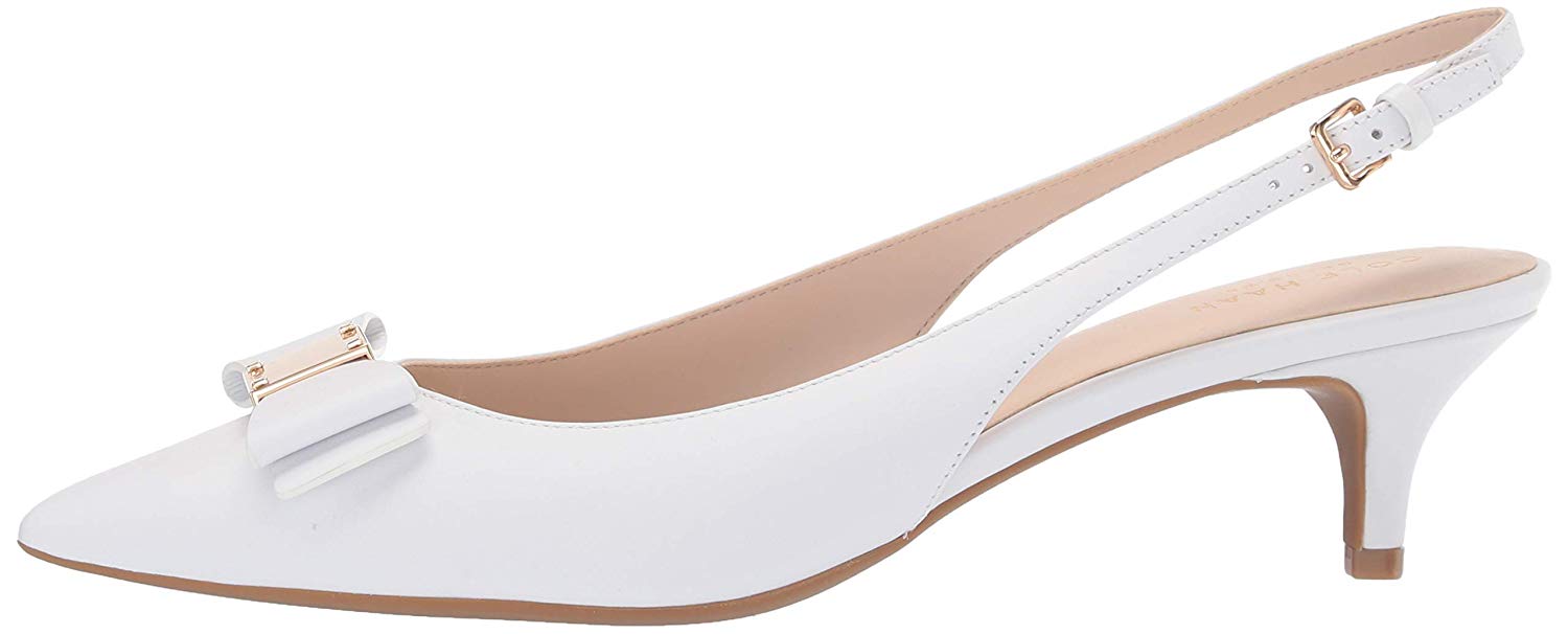 Cole Haan Women's Tali Bow Sling (45mm) Pump, White Leather, Size 8.0 ...