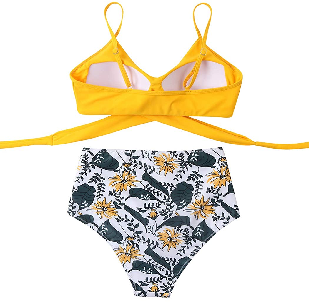 SUUKSESS Women Wrap Bikini Set Push Up High Waisted 2 Piece, Yellow ...