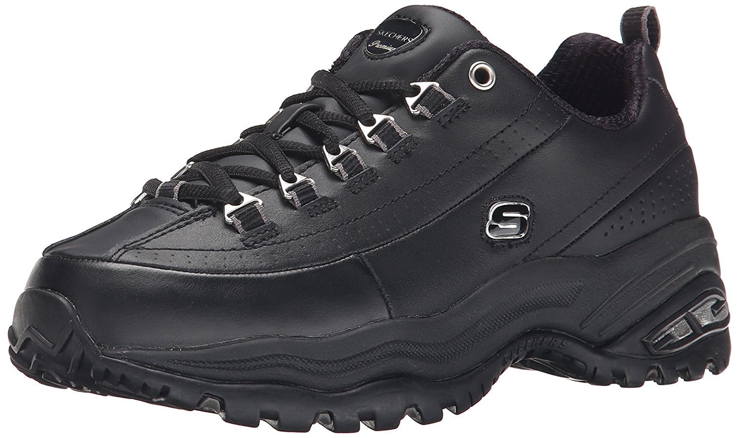 ladies skechers black lace up trainers