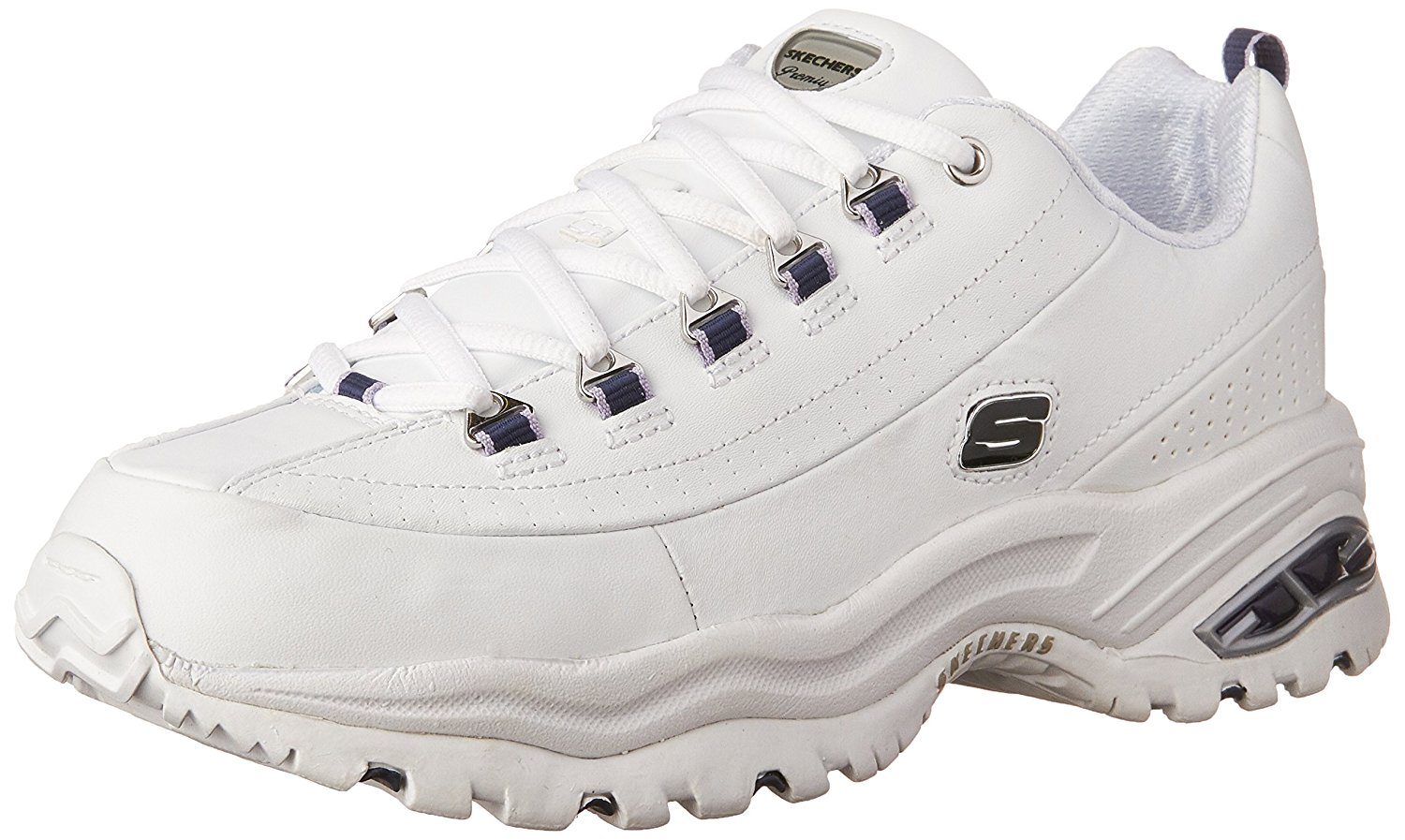 Skechers Womens 1728wnv Low Top Lace Up Walking Shoes, White/Navy, Size ...