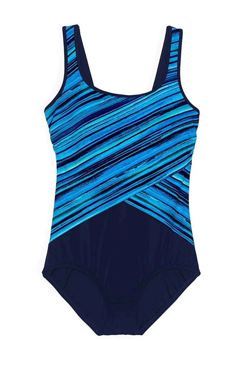 Lands' End Women's Tugless One Piece Swimsuit Soft, Deep Sea/Ombre