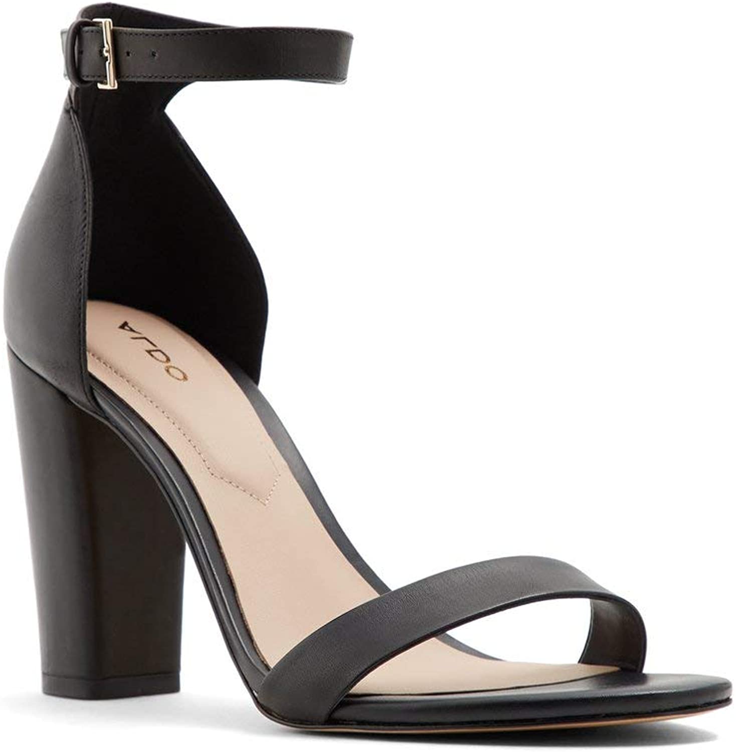 ALDO Women's Jerayclya Ankle Strap, Block Heel Sandal, Black Leather ...