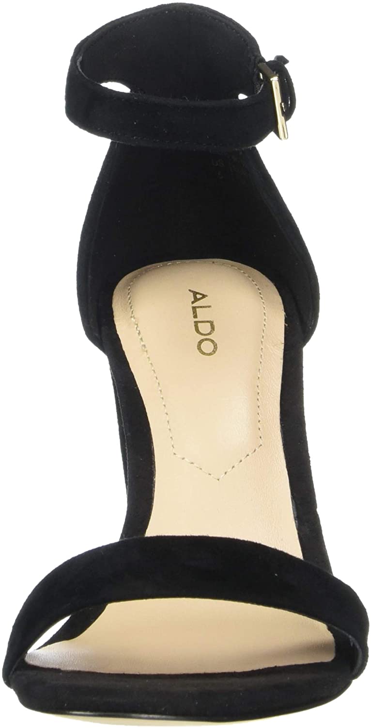 ALDO Women's Jerayclya Ankle Strap, Block Heel Sandal, Black Suede