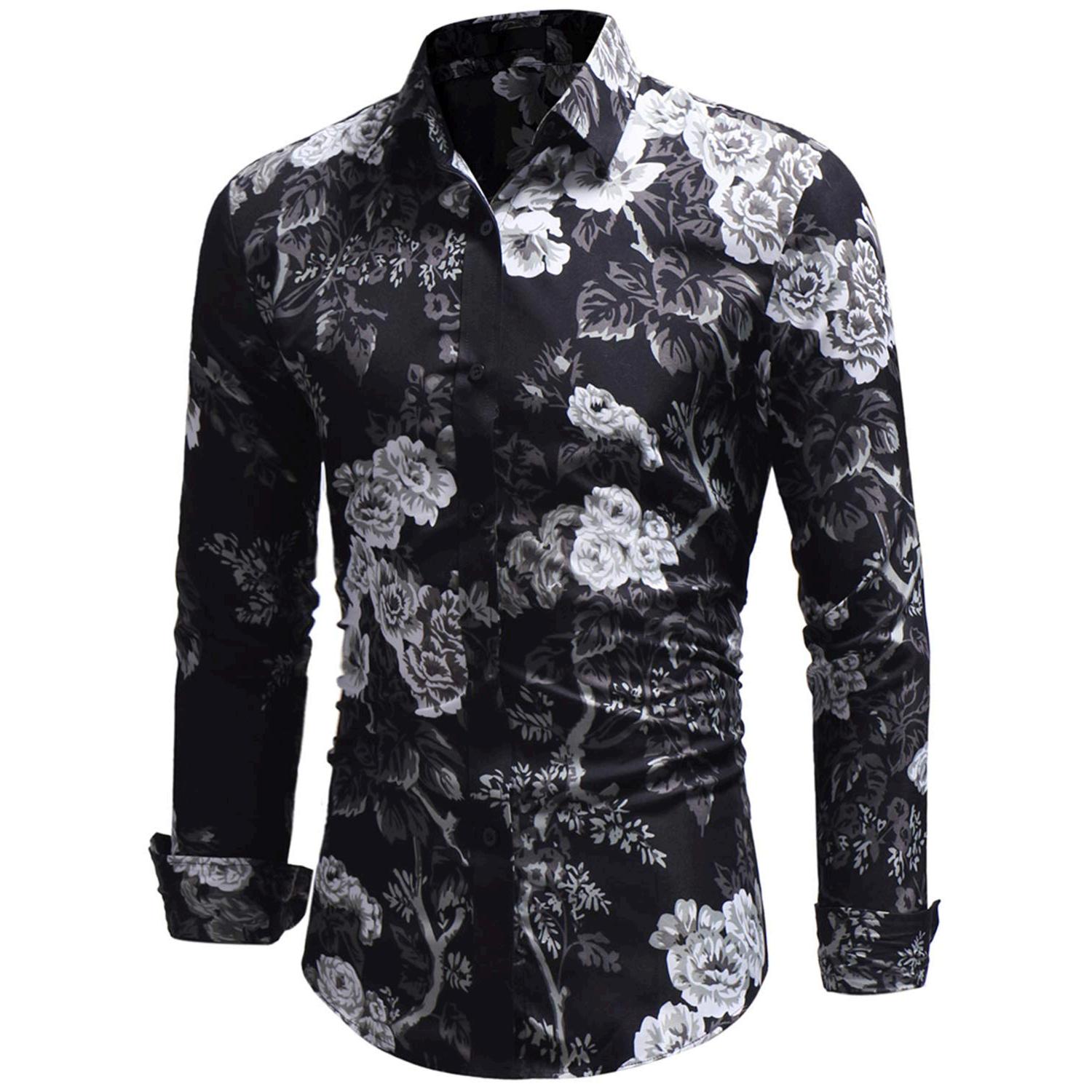 Men's Floral Shirts Long Sleeve Casual Slim Fit Button Down, White ...