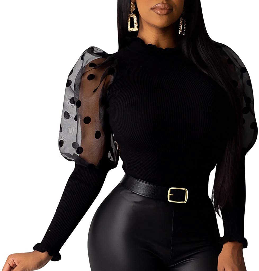 black fluffy sleeve top