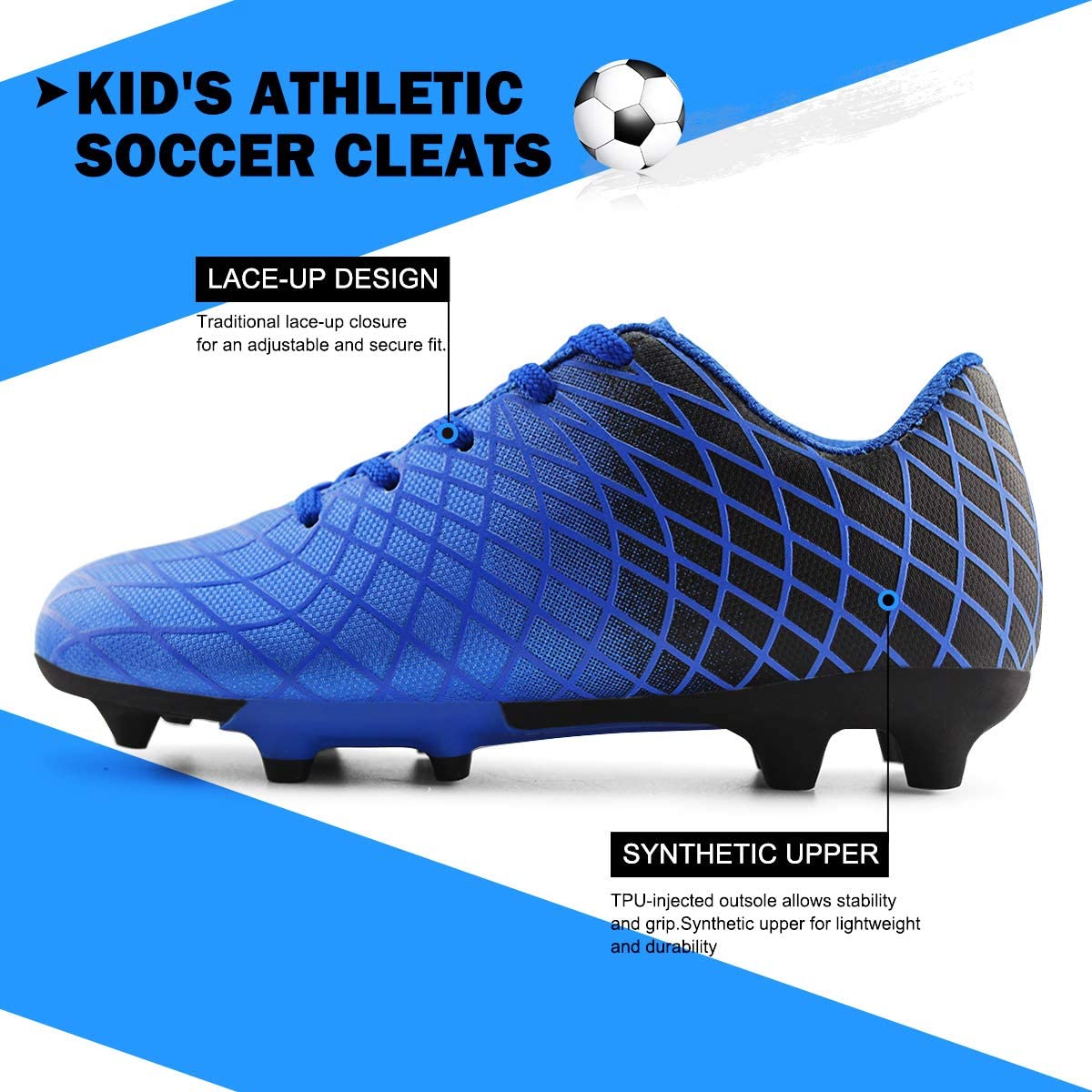 JABASIC Kids Outdoor Soccer Cleats Athletic Firm Ground Football Shoes