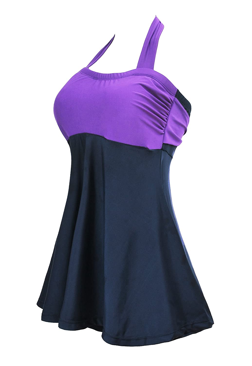 Womens Plus Size Swimdress Swimwear Halter One Piece, Purple, Size 12.0 ...
