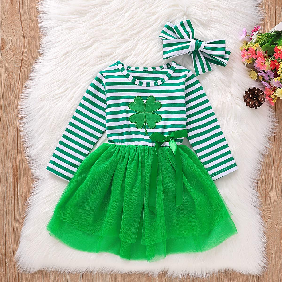 St Patricks Day Outfits Toddler Baby Girls Clover Dress Striped, Green ...