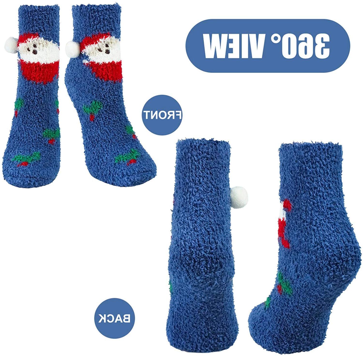 CHRLEISURE Fuzzy Slipper Socks for Women, 5 Pack - Christmas - B, Size ...