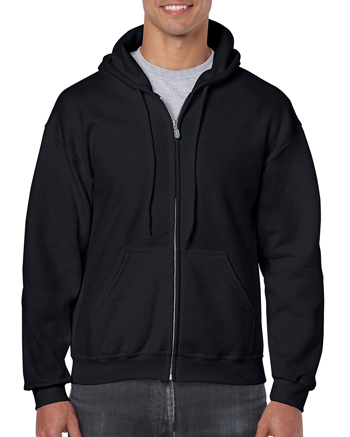 black zip up hoodie gildan