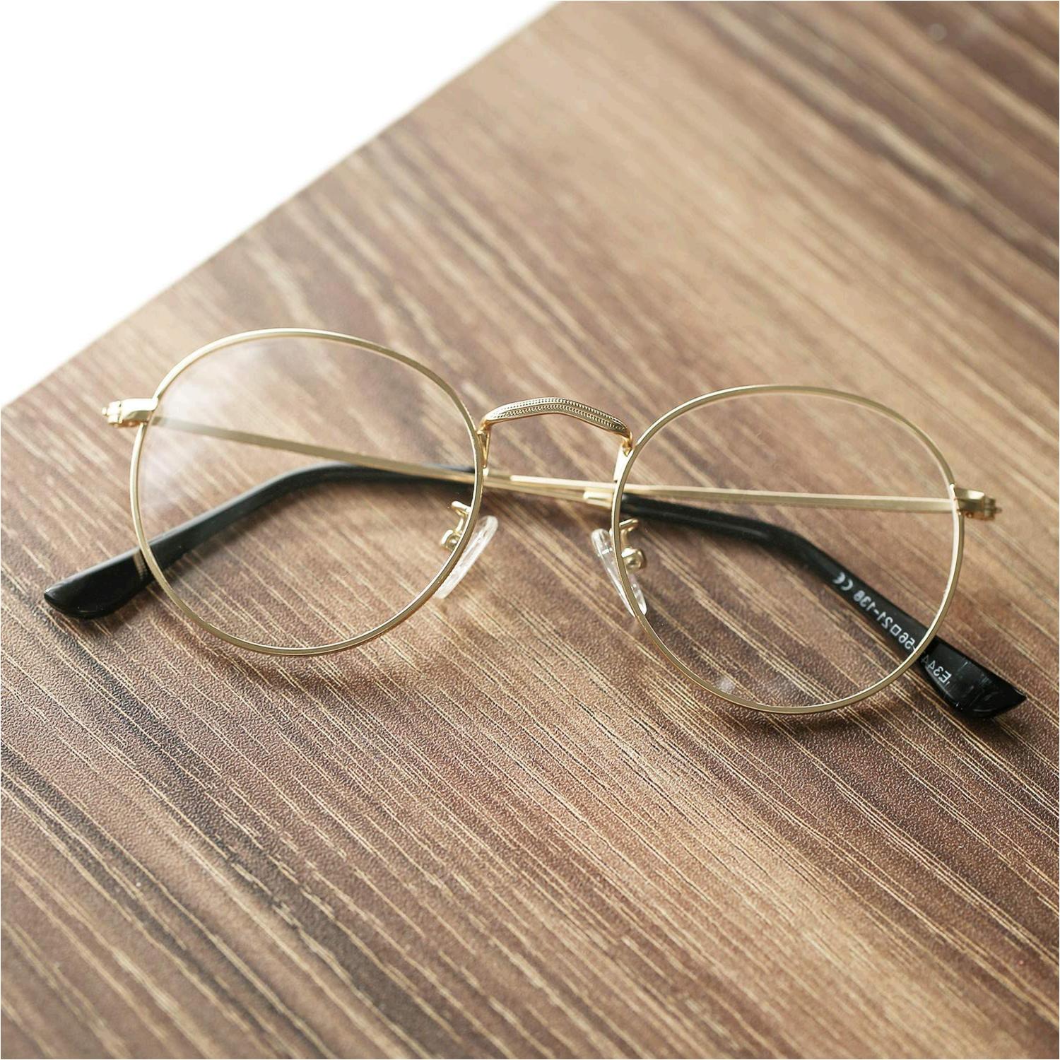 Pro Acme Classic Round Metal Clear Lens Glasses Frame Unisex Gold