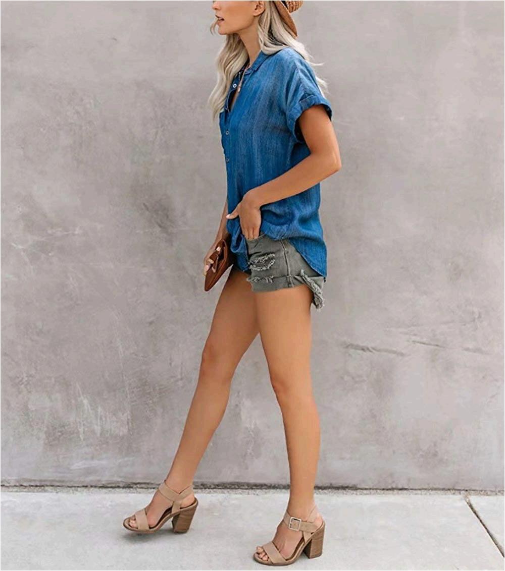 women's short sleeve denim shirts