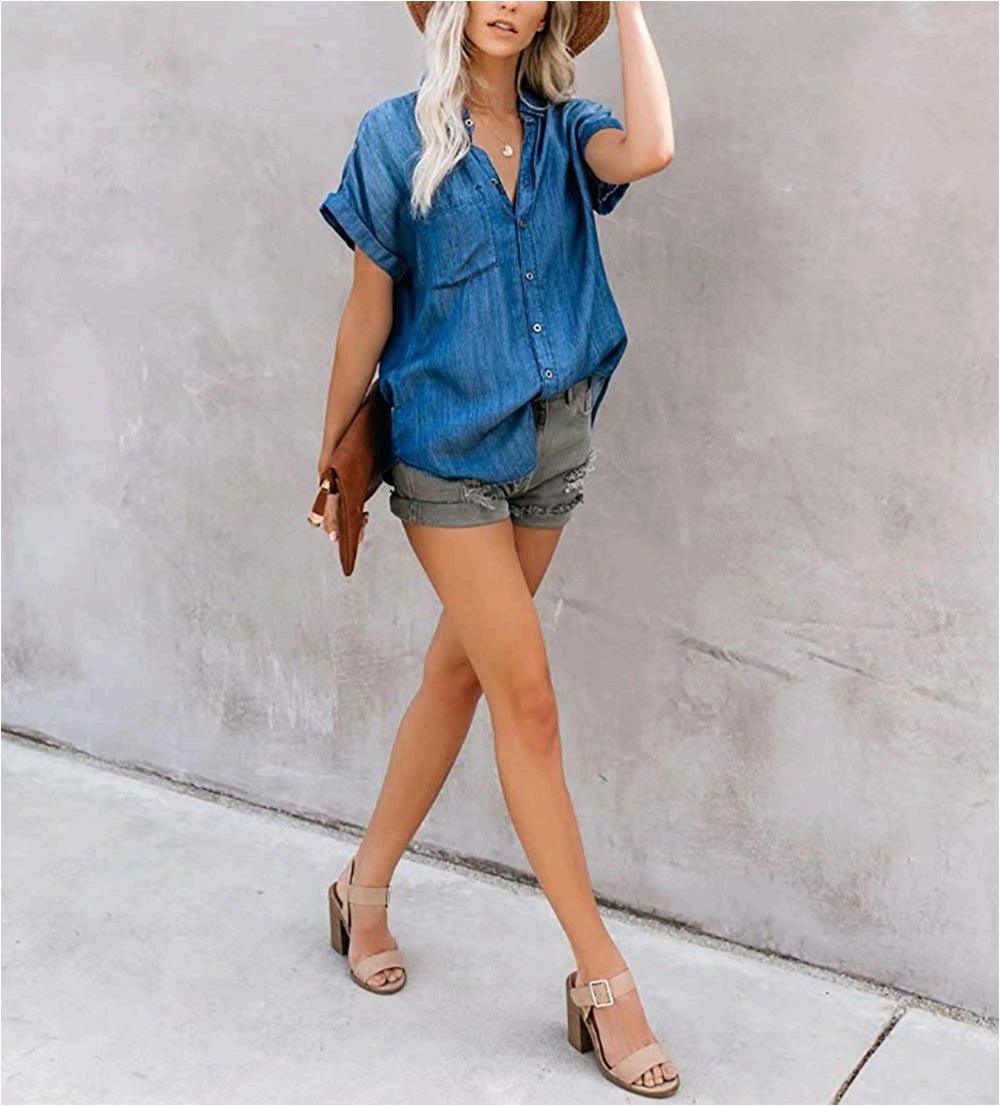 women's short sleeve denim shirts