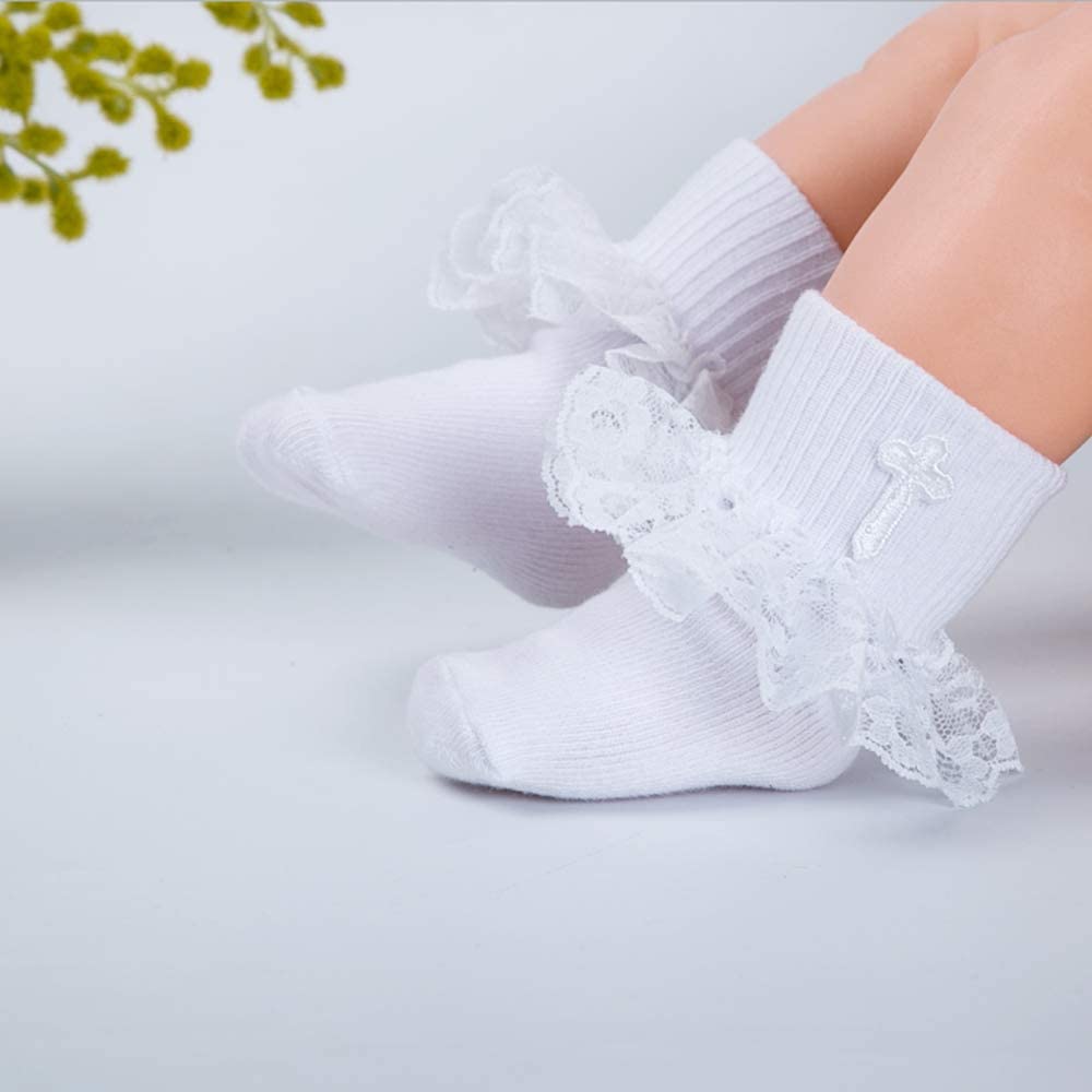 Booulfi First Communion Christening Baptism Socks for Girls,, White