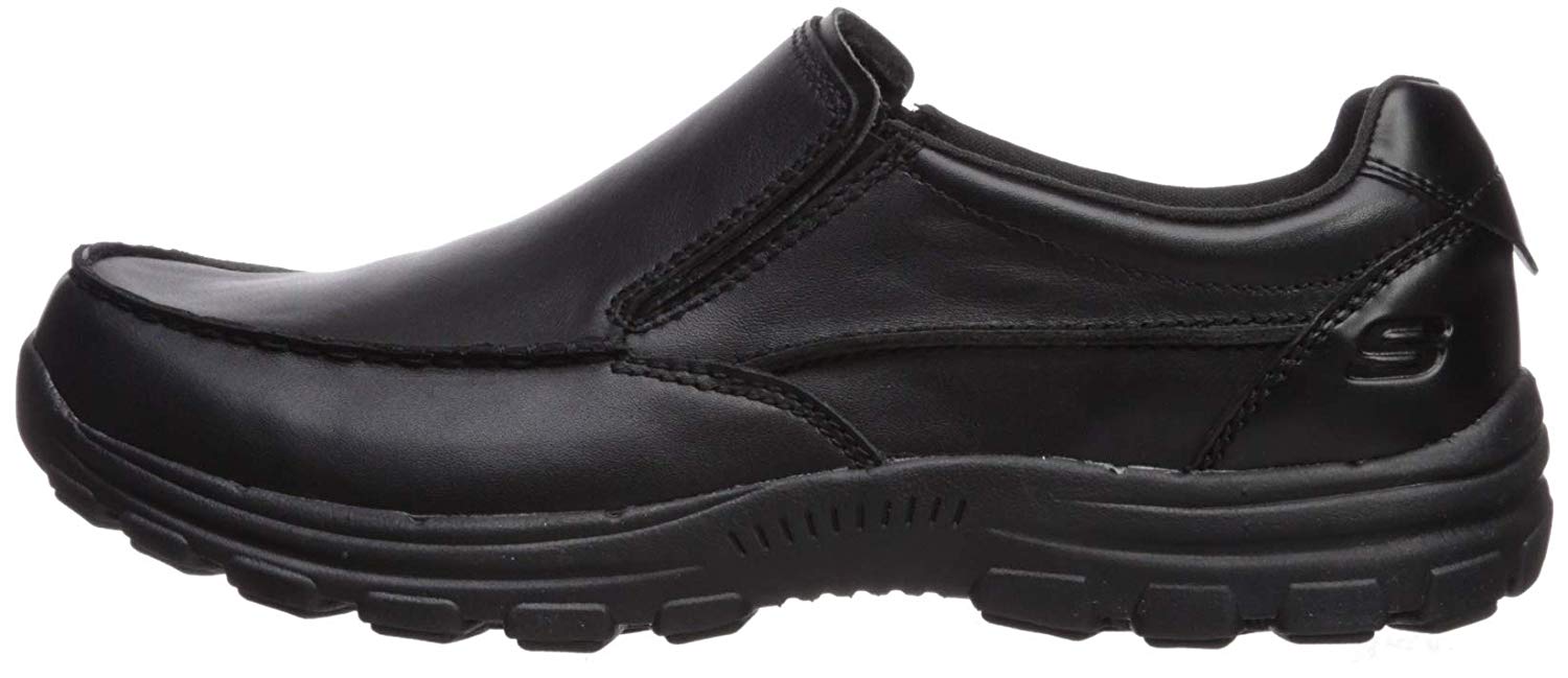 skechers black leather slip on