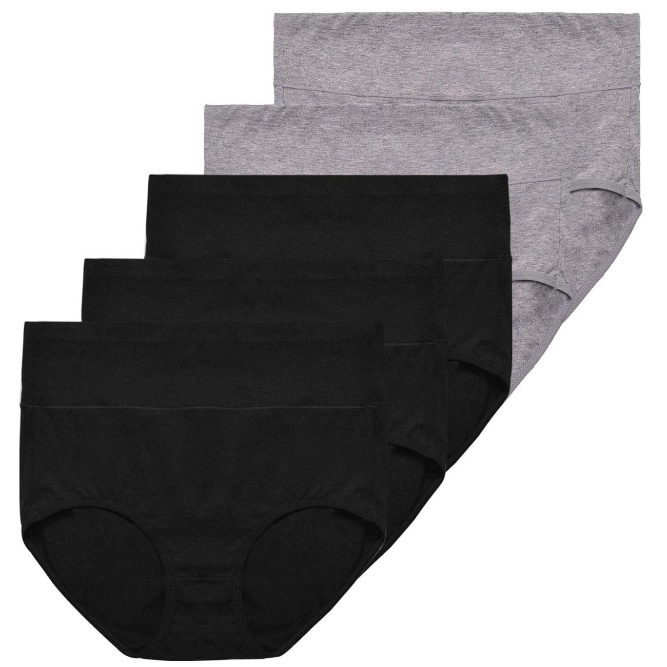 UMMISS Womens Underwear Briefs, Multipack Cotton Tummy, Black, Size X