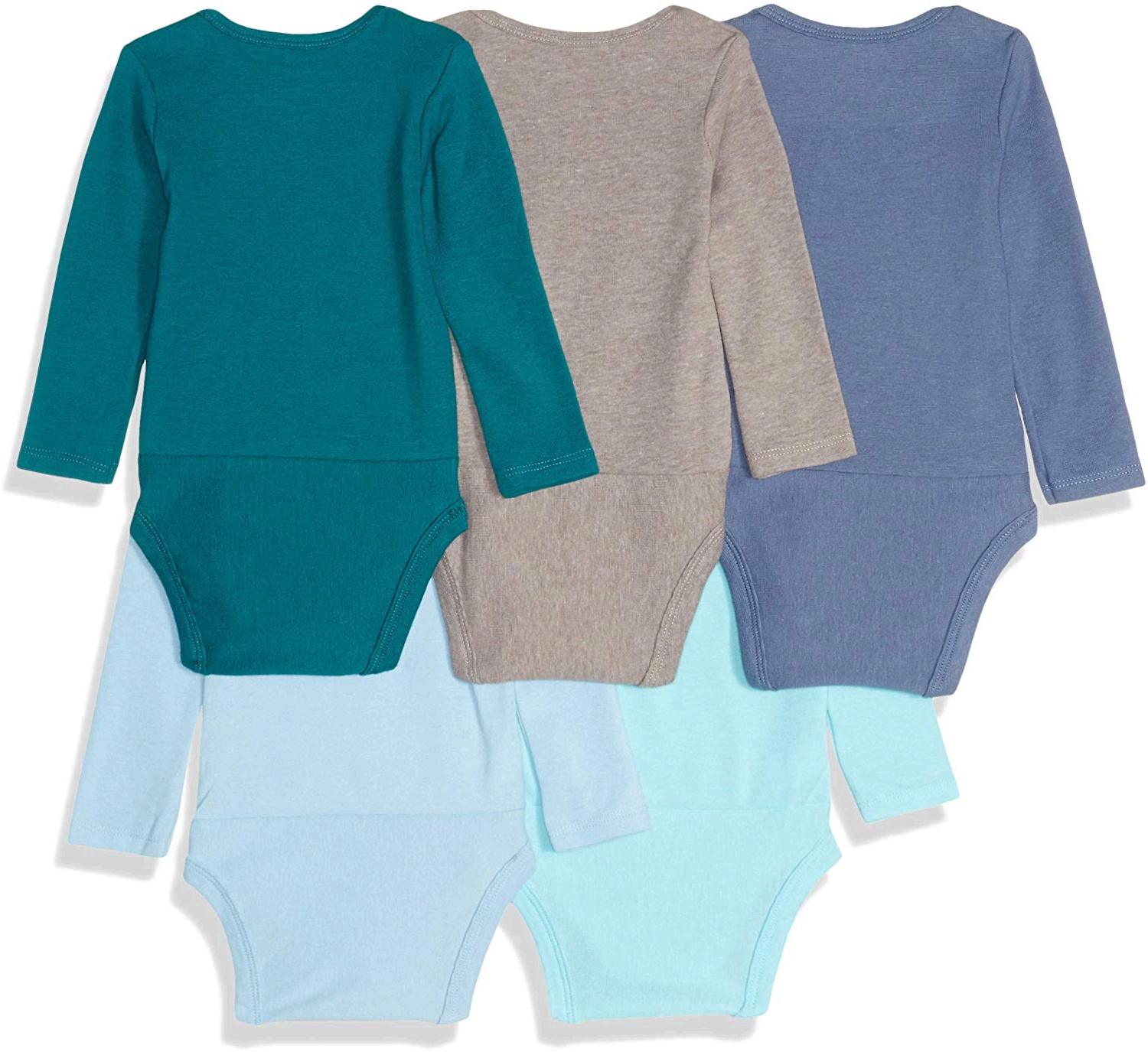 Hanes Ultimate Baby Flexy 5 Pack Long Sleeve Bodysuits, Blues, Size 12.