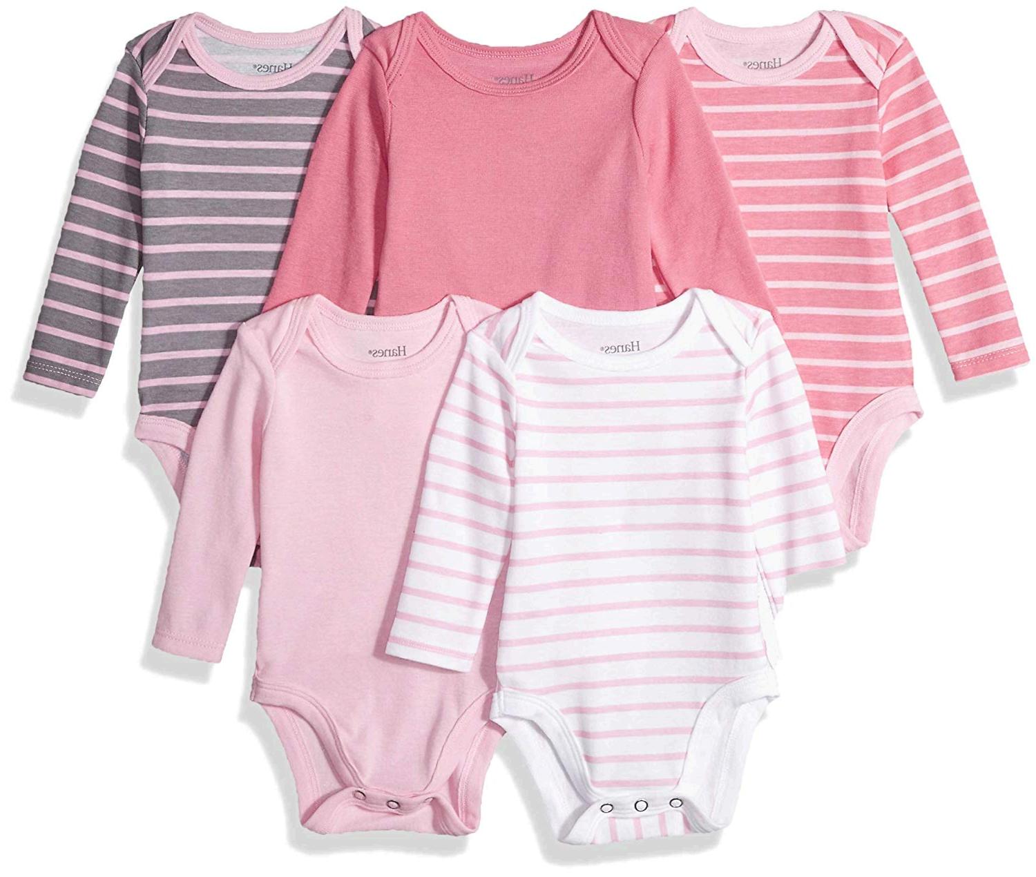 Hanes Ultimate Baby Flexy 5 Pack Long Sleeve Bodysuits, Pink Stripes ...