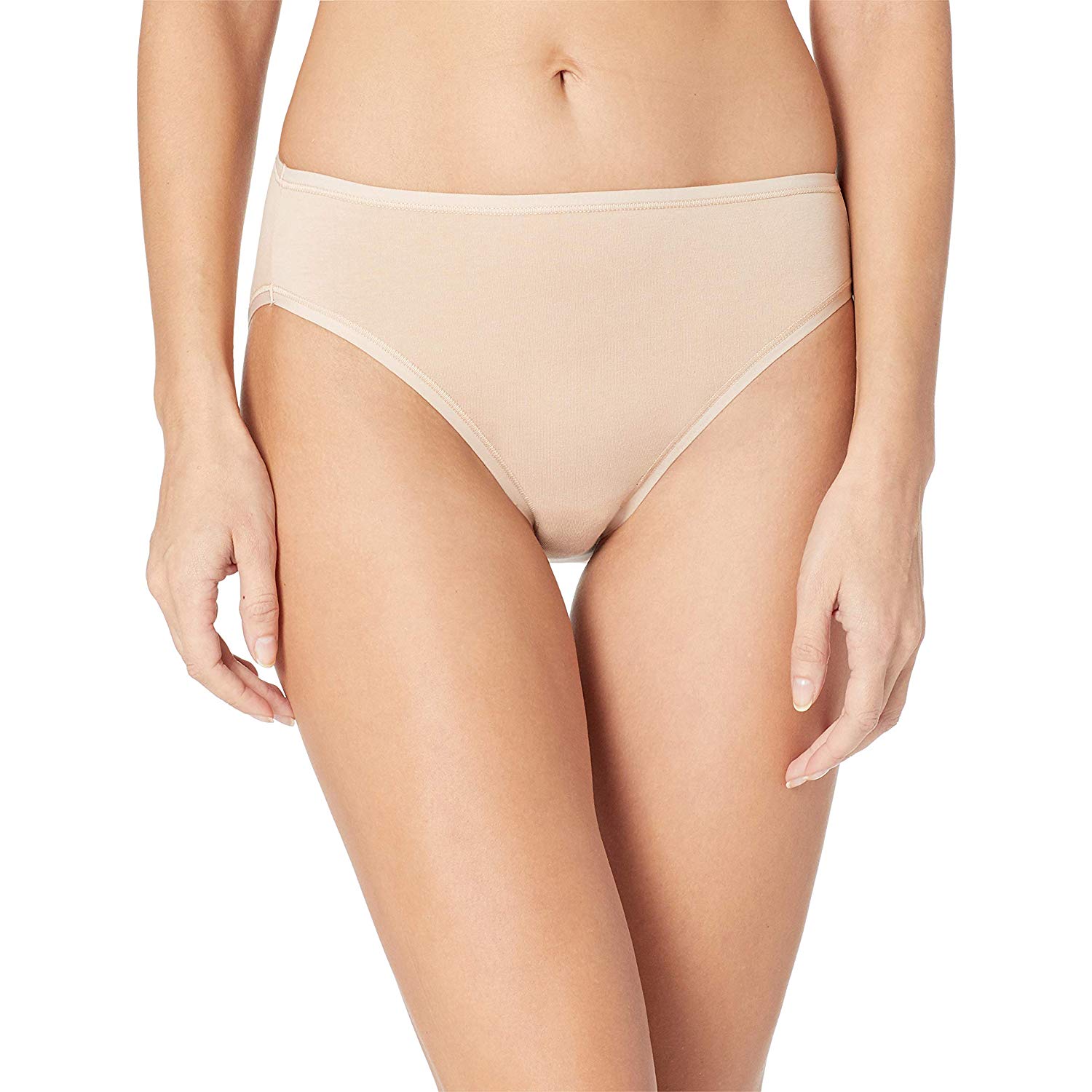 Essentials Women's Cotton Stretch HiCut Brief Panty,, Beige, Size