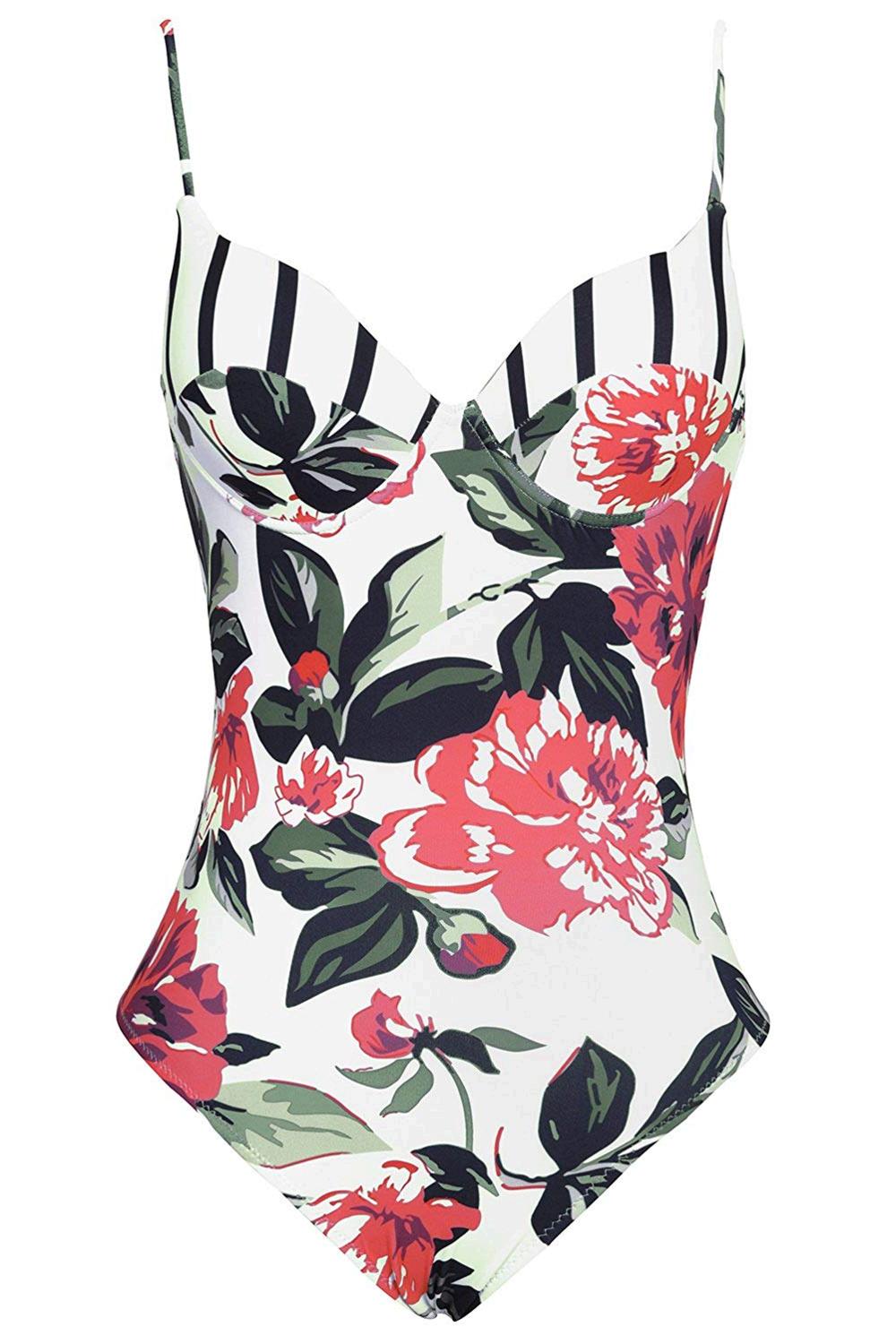 CUPSHE Women's Floral Printing One-Piece Swimsuit Beach, Floral, Size ...