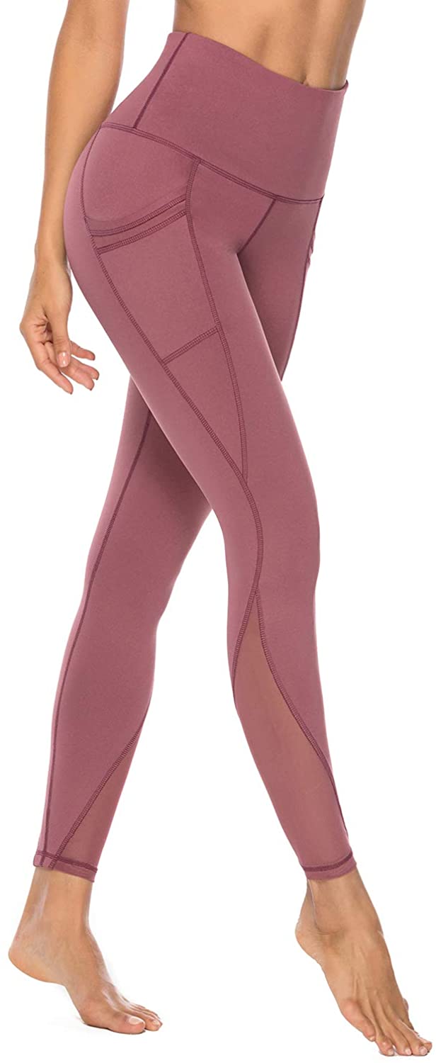 AFITNE Women’s High Waist Mesh Yoga Leggings, Mesh-pink Cinnamon, Size ...