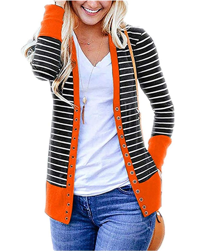 Cardigan Sweaters for Women Knitwears Long Sleeve Striped, Orange07