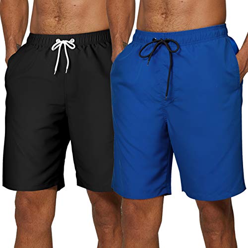 SILKWORLD Men's 2 Pack Swim Trunks Quick Dry Beach Boardshorts, Blue ...