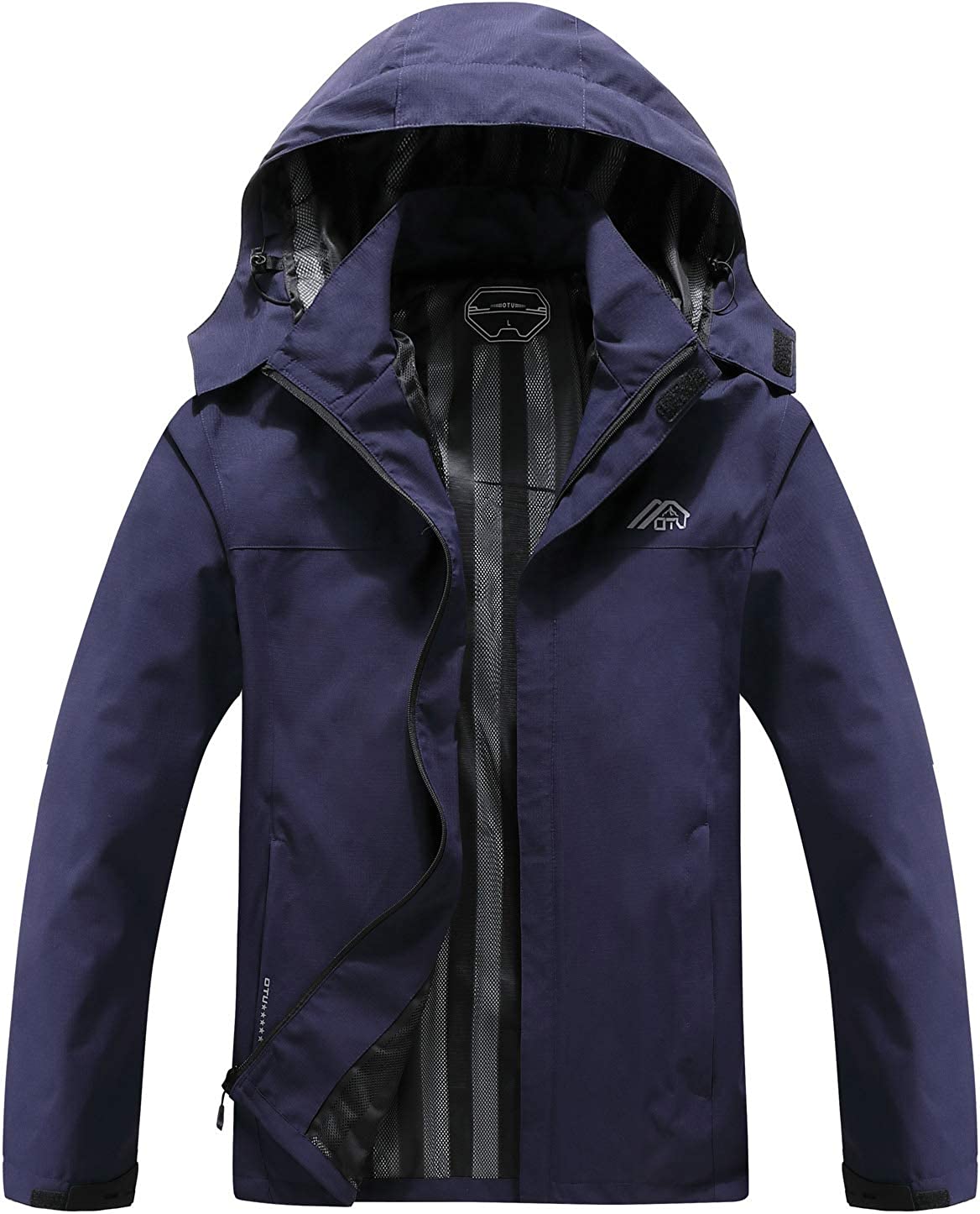 Men's Lightweight Waterproof Hooded Rain Jacket Outdoor, Navy, Size XX ...