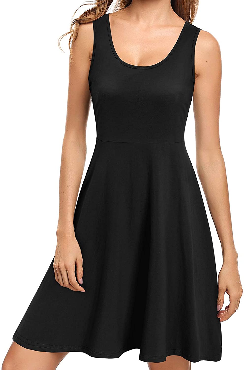 STYLEWORD Women's Sleeveless Casual Cotton Flare Dress(Navy,S), Black ...