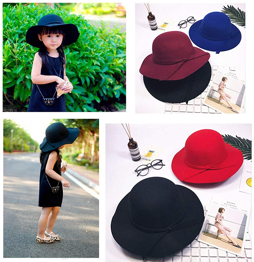 Kids Girls Vintage Wool Felt Bowler Cap Dome Fedoras, Black, Size One ...