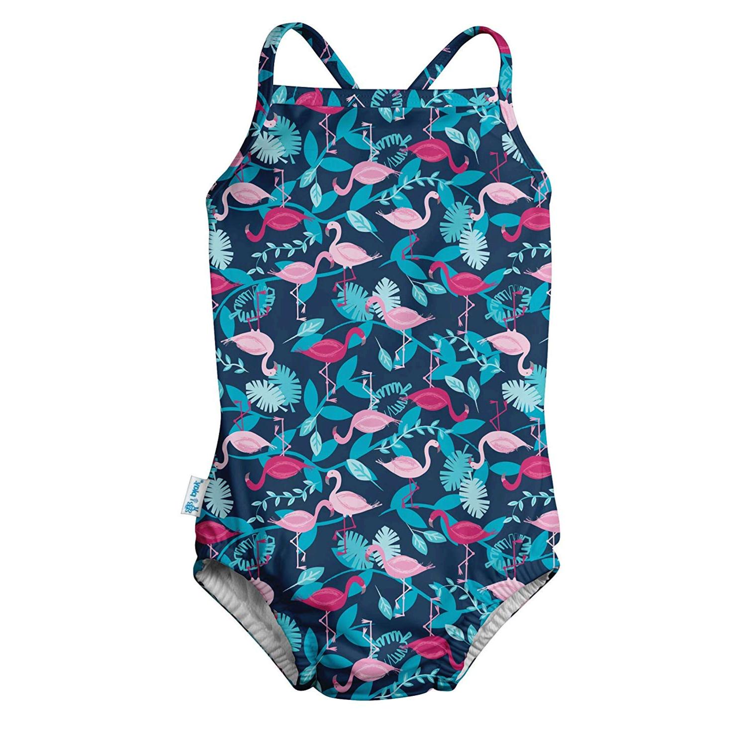 I Play. Baby Girls One-piece Swimsuit With, Navy Flamingos, Size 18 