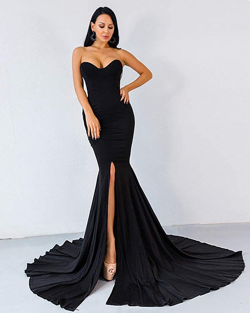 Miss ord Strapless Asymmetric Slit Front Wedding Evening Party, Black ...