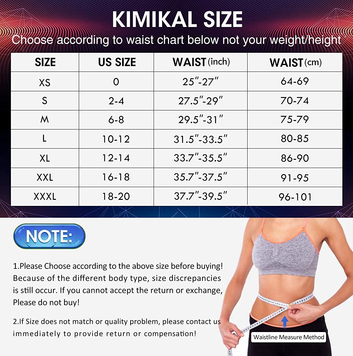 Kimikal Waist Trainer for Women Weight Loss, Black, Size M(waist 29.5