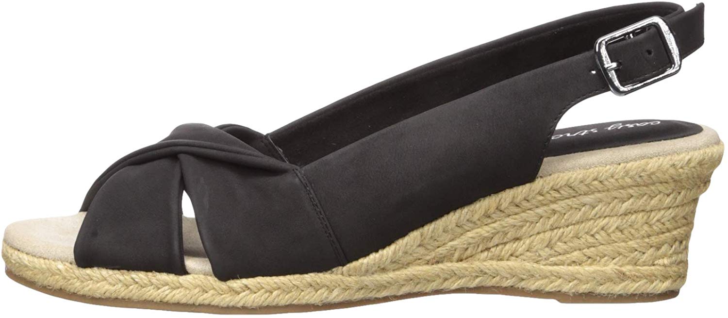 Easy Street Women's Maureen Espadrille Slingback Sandal Wedge, Black