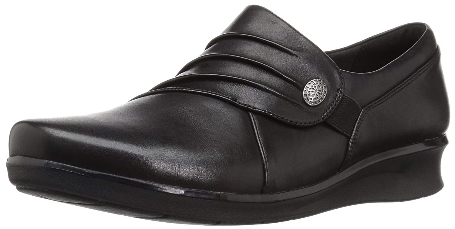 CLARKS WOMENS HOPE Roxanne Almond Toe Loafers, Black Leather, Size 8.5 ...