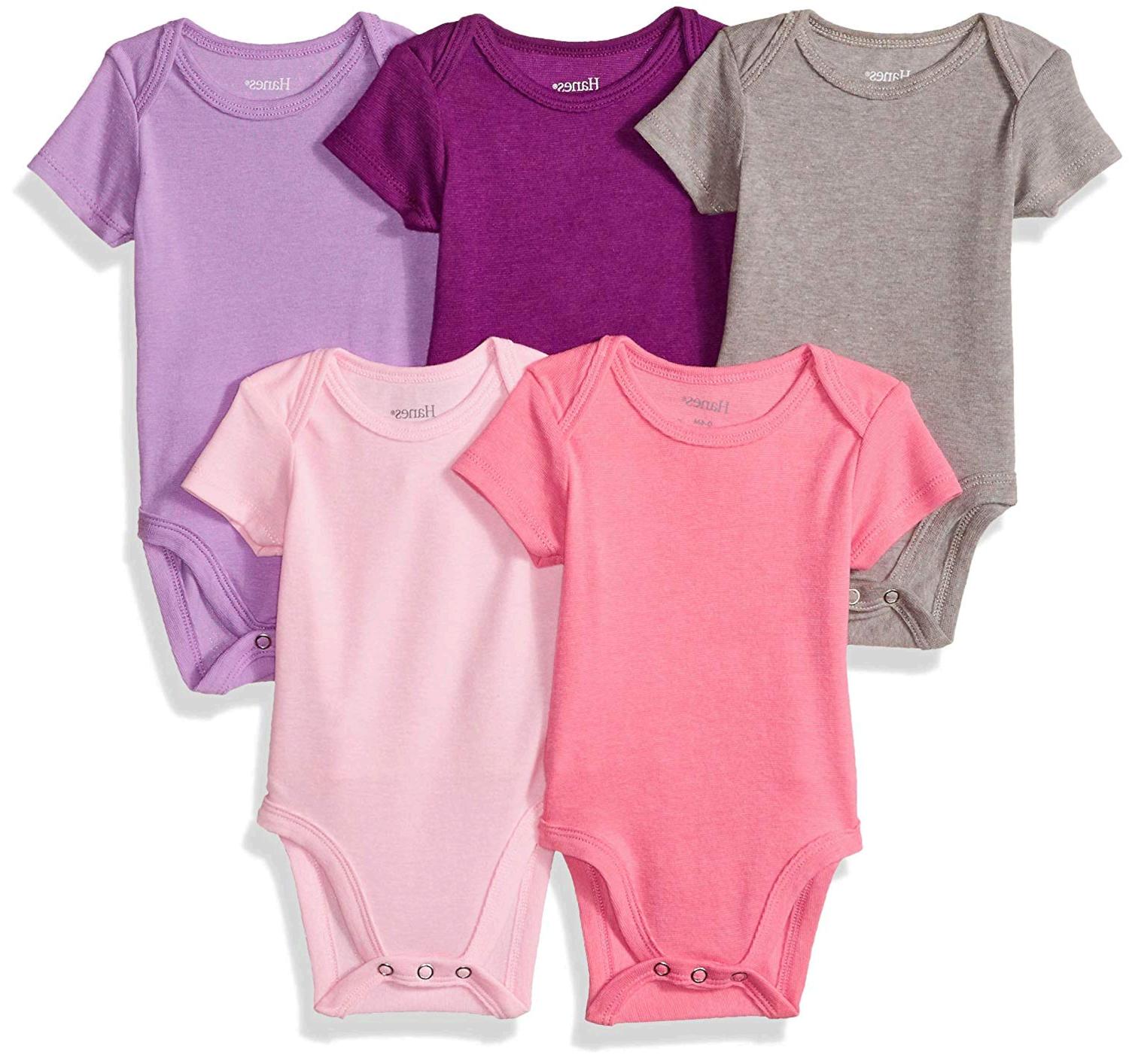 Hanes Ultimate Baby Flexy 5 Pack Short Sleeve Bodysuits, Purple/Pink ...