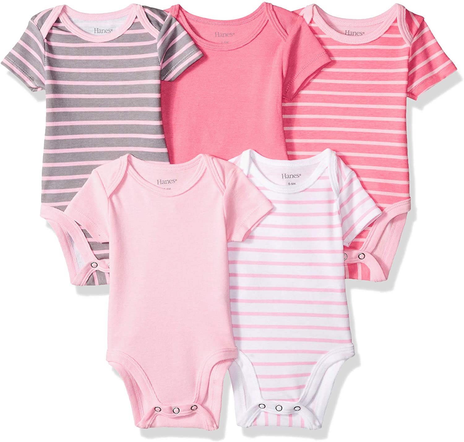 Hanes Ultimate Baby Flexy 5 Pack Short Sleeve, Pink Stripe, Size 0-6 ...