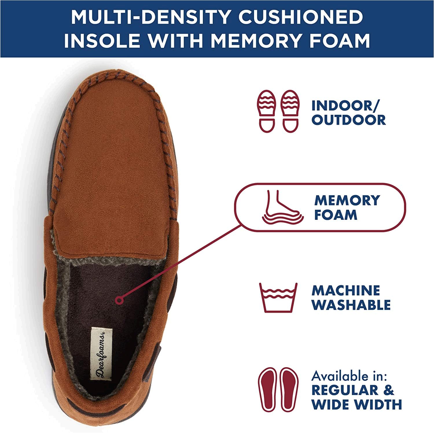 Dearfoams Men's Moccasin with Whipstitch Slipper, Chestnut, Size uxYS