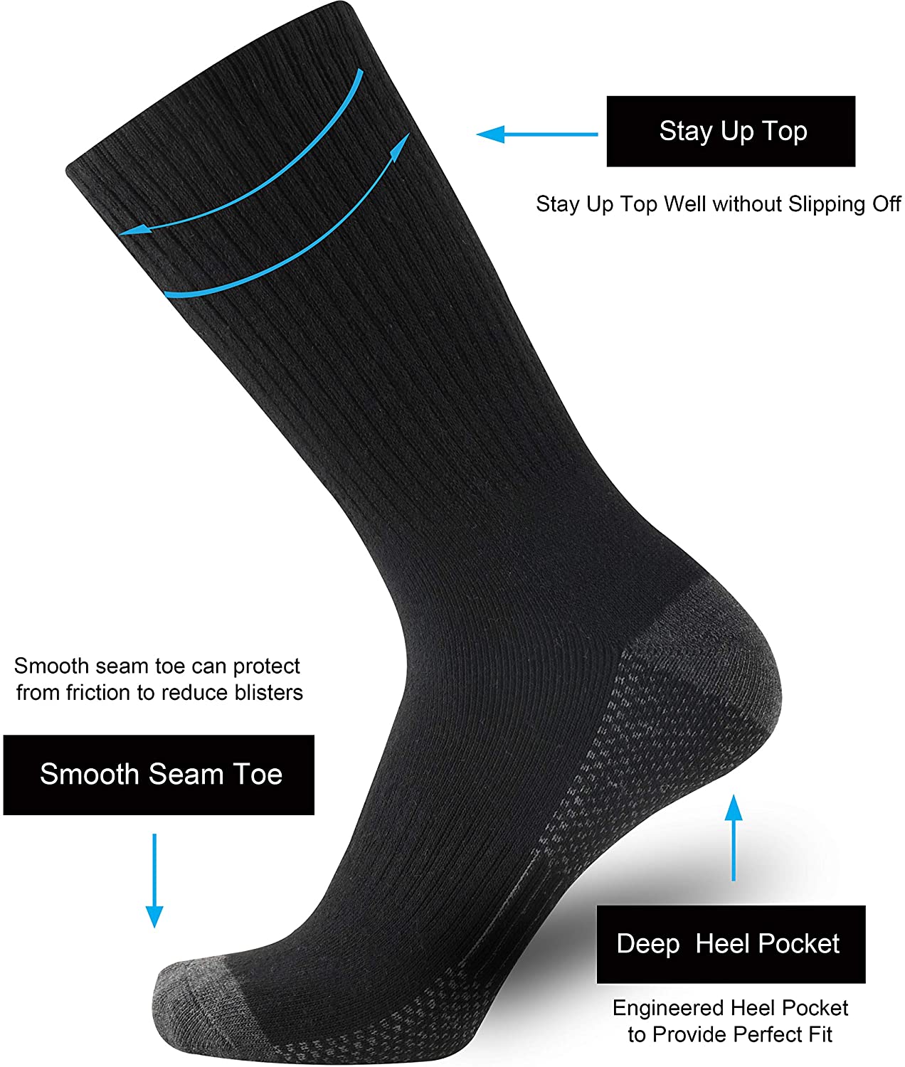 ONKE Cotton Moisture Wicking Work Training Cushion Crew Socks, Black ...