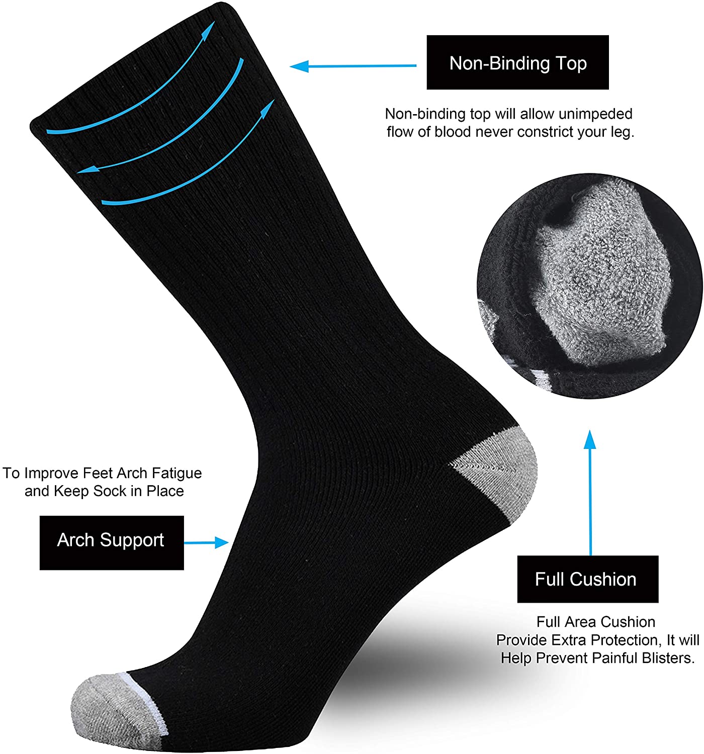 ONKE Cotton Moisture Wicking Work Training Cushion Crew Socks, Black