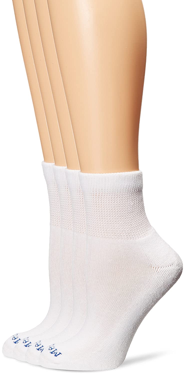 PEDS Women's Diabetic Quarter Socks with Non-Binding Top and, White ...
