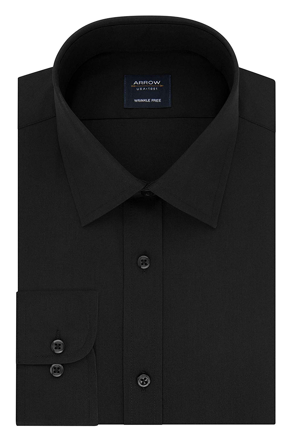 Arrow 1851 Men's Regular Fit Dress Shirt Poplin, deep, Deep Black, Size ...