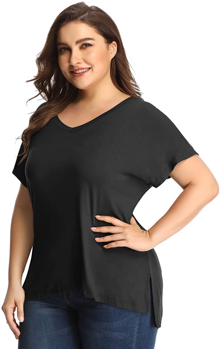 LARACE Women Plus Size Tops Casual Short Sleeve Under, 8051 Black, Size ...
