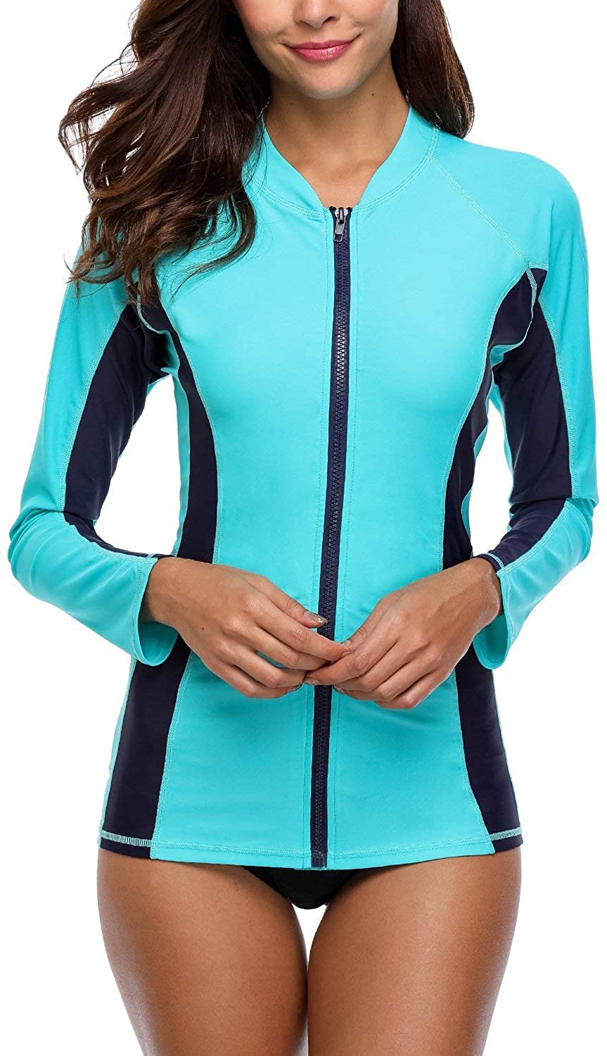 Sociala Womens Zip Front Rash Guard Long Sleeve Swim Shirt Upf Aqua Size 10 Ebay 8691