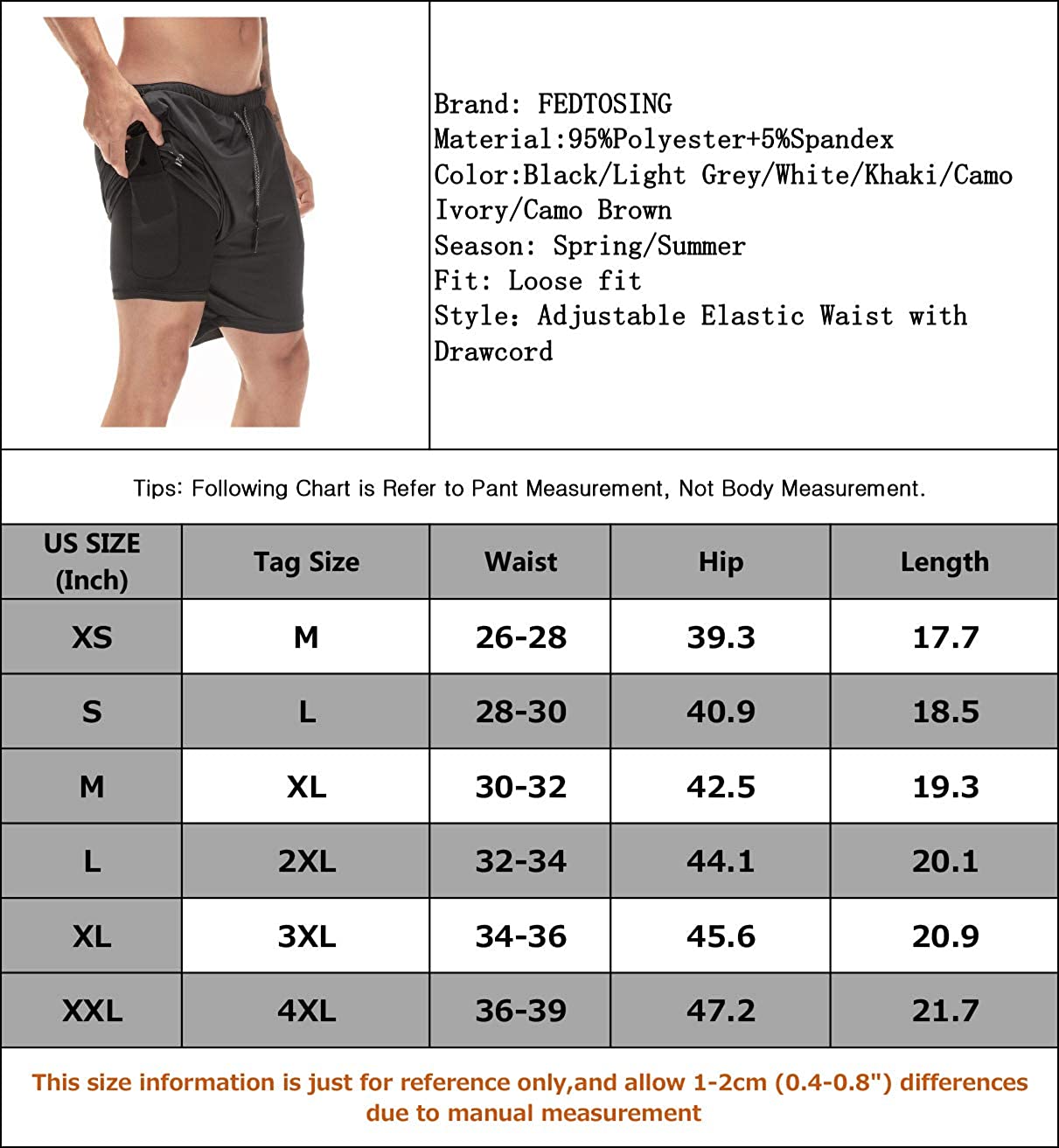 FEDTOSING Men's 2 in 1 Workout Running Shorts Athletic, White, Size XX ...