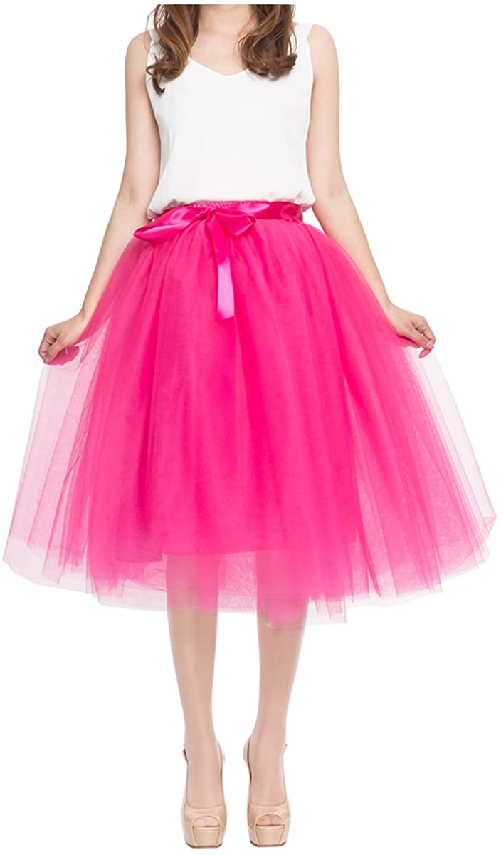 Women's Summer Fairy Knee Length Tulle Skirt Pleated, Hot Pink, Size ...