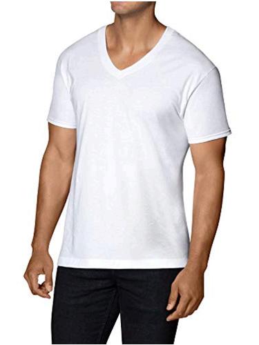 Fruit of the Loom Men's Stay-Tucked V-Neck T-Shirt, White (6, White ...