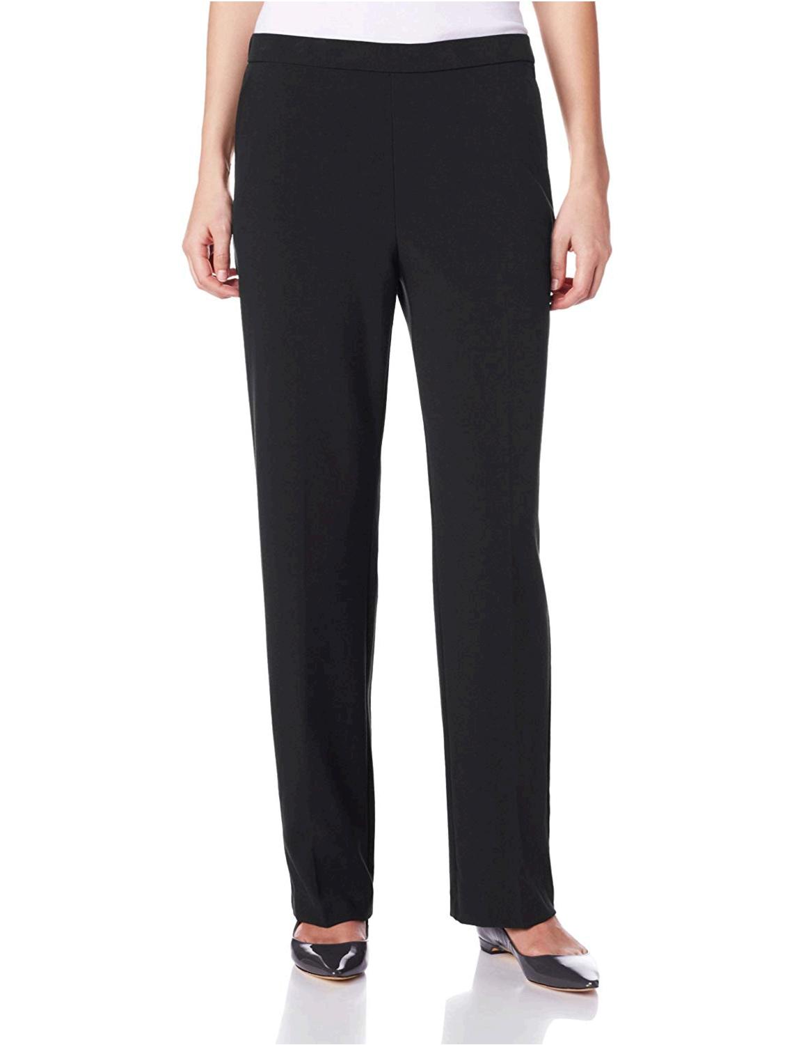 Briggs New York Women's Flat Front Pull On Pant with Slimming, Black ...