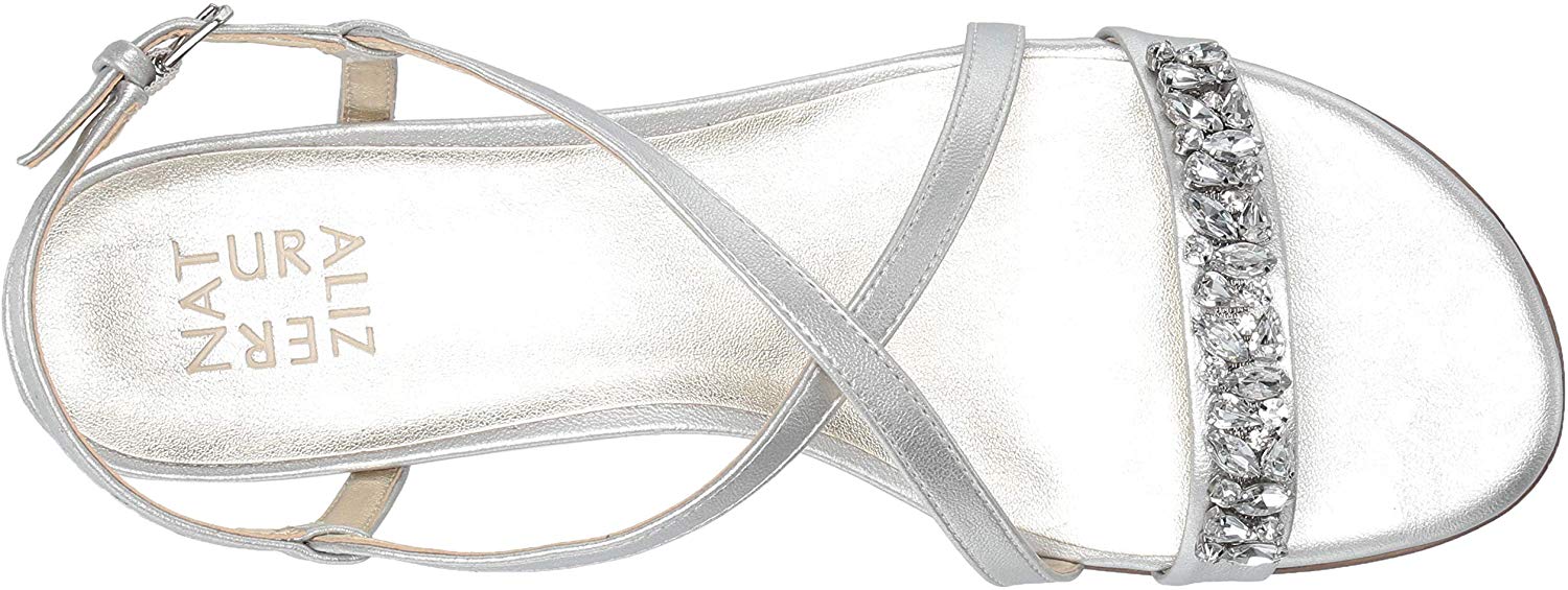 silver slingback flat sandals